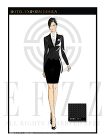 黑色時尚拼圖紋女款酒店行李生制服設計圖1021