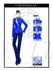 藍(lán)色時(shí)尚修身款職業(yè)裝制服設(shè)計(jì)圖1300