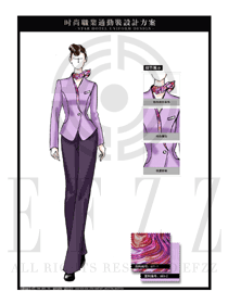 大師手繪紫色女款職業套裝服裝款式圖1314