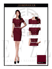 OL時尚棗紅色女職業裝夏裝制服設計圖636