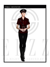 時尚暗紅色女款保安服短袖制服設計圖299