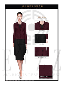 棗紅色修身款女職業(yè)套裝服裝款式圖1331