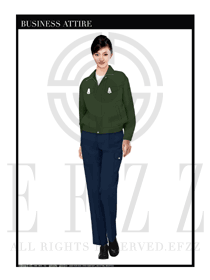 墨綠色女款長袖工程服裝款式設(shè)計圖1060
