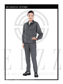 深灰色女款長袖車間工作服裝制服設計圖1096