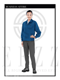 時(shí)尚藍(lán)色長(zhǎng)袖女款工程服款式設(shè)計(jì)圖1105