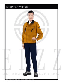 橙色女款長袖車間工作服款式設(shè)計圖1124