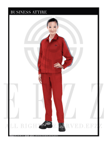 時尚酒紅色長袖女款工程服制服設計圖1127