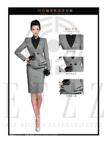 灰色韓版修身款女秋冬職業(yè)裝制服設(shè)計圖1416
