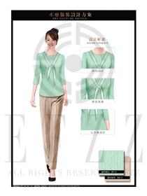 時尚粉綠色修身款按摩技師制服設計圖1414