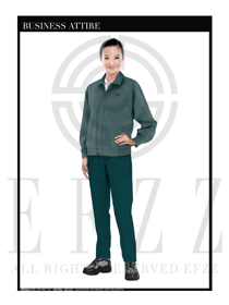 時(shí)尚淺綠色長(zhǎng)袖女款工程服裝制服設(shè)計(jì)圖1136