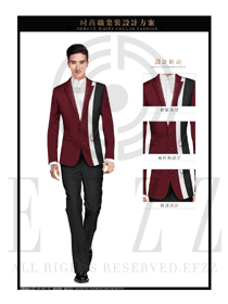 棗紅色修身款男職業裝西服服裝款式圖424