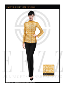 時(shí)尚金色百合花圓領(lǐng)女款中餐廳服務(wù)員制服設(shè)計(jì)圖1764