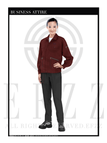 酒紅色女款長袖車間春秋工程服制服設計圖1151