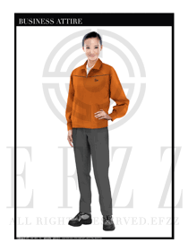 時尚橙色女款長袖春秋工程服款式圖1154