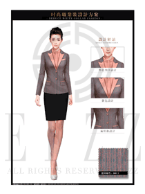 時尚黃藍色女秋冬職業(yè)套裙裝制服款式設計圖1421