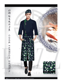 藏青色長袖男款星級酒店廚師服制服設(shè)計(jì)圖436