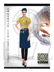 橙黃色短袖女款星級酒店廚師服制服設計圖439