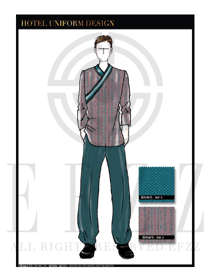 原創(chuàng)手繪男款長袖中餐服務(wù)員制服設(shè)計(jì)圖1801