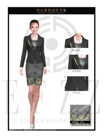 新款黑色韓版長袖女款酒店大堂經(jīng)理服裝效果圖1070
