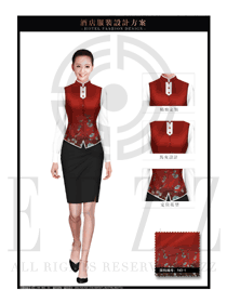 時尚酒紅色馬甲款西餐服務(wù)員制服設(shè)計圖1260