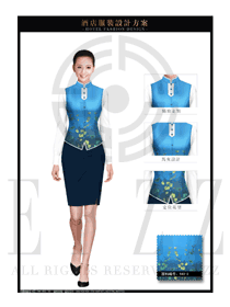原創(chuàng)服裝設(shè)計淺藍色馬甲款西餐廳服務(wù)員服裝款式圖1261
