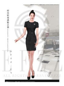 黑色條紋連衣裙款女職業裝夏裝制服設計圖736