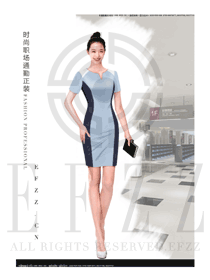 時尚淺藍(lán)色連衣裙女職業(yè)裝夏裝服裝款式效果圖738