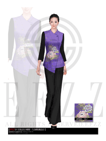 時(shí)尚紫色長(zhǎng)袖女款中餐服務(wù)員制服設(shè)計(jì)圖1785