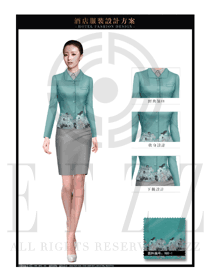 原創(chuàng)制服設計淺綠色女款中餐服務員服裝款式圖1969