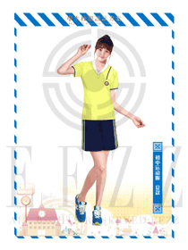 淺黃色短袖女款運動裝學(xué)生服校服款式設(shè)計圖025