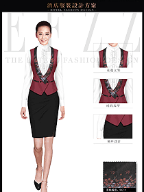 原創(chuàng)制服設(shè)計(jì)棗紅色馬甲女款西餐服務(wù)員服裝款式圖1265