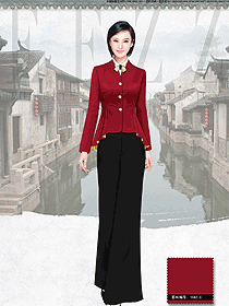 時尚棗紅色長裙款西餐咨客服裝款式圖571