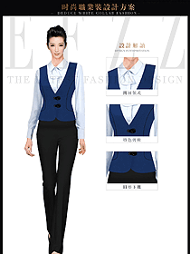 原創(chuàng)設(shè)計深藍(lán)色女職業(yè)裝馬夾服裝款式圖342
