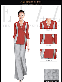 原創制服設計淺紅色女款會所服務生服裝款式圖621