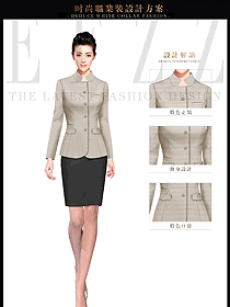 卡其色女秋冬職業(yè)裝制服款式設(shè)計(jì)圖1505