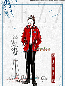 原創(chuàng)設(shè)計(jì)紅色長(zhǎng)袖女款學(xué)生服校服款式圖053