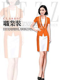 原創(chuàng)制服設(shè)計(jì)淺橙色連衣裙款專賣店?duì)I業(yè)員服裝款式圖1596