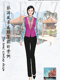 原創(chuàng)制服設(shè)計玫紅色女款中餐服務(wù)員制服設(shè)計圖2016