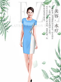 時尚淺藍色連衣裙款按摩技師服款式設計圖1434