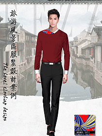 原創(chuàng)制服設計紅色男款西餐服務員服裝款式圖1308