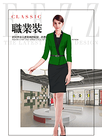 時尚綠色女職業裝夏裝制服設計圖749