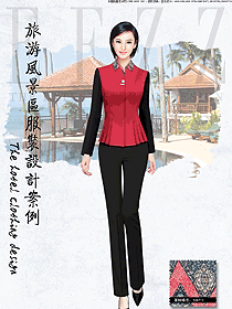 新款紅色長袖女款西餐服務(wù)員服裝款式圖1312