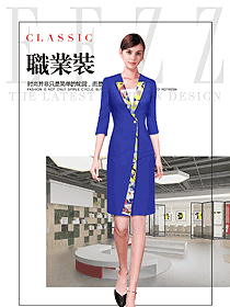 時尚藍(lán)色連衣裙款女職業(yè)裝夏裝制服設(shè)計圖762