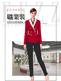 原創制服設計紅色女秋冬職業裝款式效果圖1545