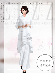 新款白色長(zhǎng)裙款中式茶藝師制服款式設(shè)計(jì)圖2020