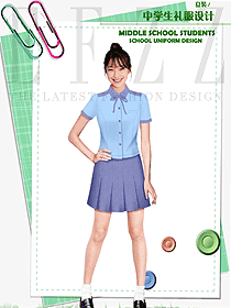 時(shí)尚淺藍(lán)色短袖女款學(xué)生服校服款式設(shè)計(jì)圖109