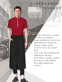 時尚紅色男款短袖快餐廳服務員服裝款式設計圖324