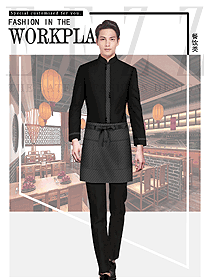 黑色長袖男款快餐廳服務員制服設計圖391