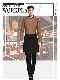 原創(chuàng)制服設(shè)計咖啡色男款服務(wù)員服裝款式圖398