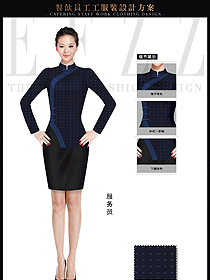 時尚深藍(lán)色女款中餐服務(wù)員制服款式圖1845